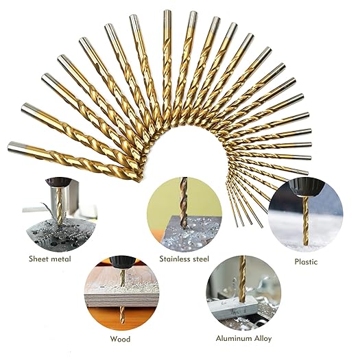 29PCS Drill Bit Set, M2 HSS, 135°Tip, Twist Jobber Length Drill Bit Kit for Hardened Metal, Cast Iron, Stainless Steel with Indexed Round Case,1/16"-1/2"