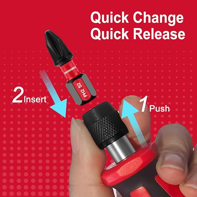 Magnetic 2PC Mini Changeable Head Manual Screwdriver Holder, Quick Change&Release 1/4” Hex Bit Extension Holder