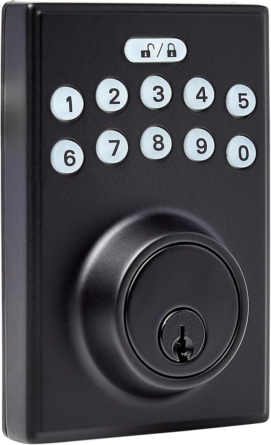 Amazon Basics Electronic Keypad Deadbolt Door Lock with Touch-Control Keyless Easy Installation, Auto Lock, Keyed Entry Option, Contemporary, 1-Pack, Matte Black