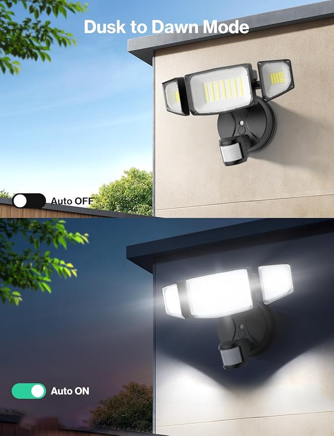 iMaihom 50W Motion Sensor Outdoor Lights, 5000LM Hardwired Motion Sensor Flood Light, Dusk to Dawn Outdoor Lighting, 6500K LED Security Light, IP65 Waterproof Motion Detector Lights for Outside, Black