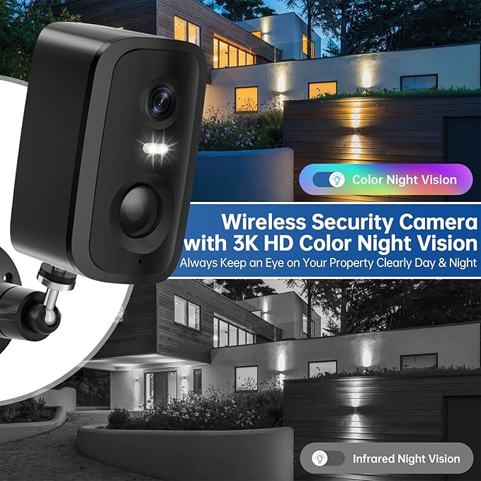 2K Wireless Security Cameras Outdoor, Battery-Powered Cameras with AI Motion Detection, Color Night Vision, Spotlight, 2-Way Talk, Siren Alarm, IP65,Cloud/SD Storage for Home Security 2pack
