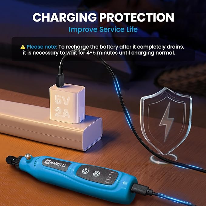 HARDELL Mini Cordless Rotary Tool - 3.7V Portable Power Tool with 43 Accessories, 5-Speed Adjustable, Type-C Charging for Sanding DIY Crafting, Jewelry Polishing, Detail Work