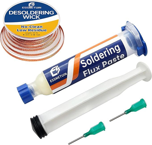 Desoldering Wick and Soldering Flux Paste for Electronics Repair, No Clean Flux(10CC), Solder Removal Kit
