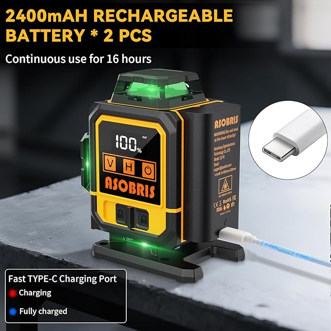 Laser Level 4x360° Self Leveling with Tripod & LCD Touch Screen, 4D Lazer Leveler Tool Green Cross Lazer Level Line Laser with 2x2400mAh Rechargeable Battery for Constuctions, Picture Hanging Indoor