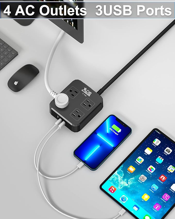 Outdoor Power Strip Weatherproof, Waterproof Surge Protector with 4 Wide Outlet with 3 USB Ports, 6FT Long Extension Cord,1875W Overload Protection，Outlet Extender for Christmas Lights ETL Black