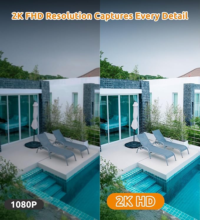 2K Security Cameras Wireless Outdoor, Cameras for Home Security with 2-Way Audio, PIR Motion Detection, Night Vision, Cloud Storage, IP65 Weatherproof, Alexa & Google Home Compatible