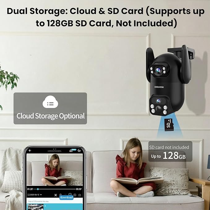 Solar Security Cameras Wireless Outdoor, Dual Lens 2K 360° View Cameras for Home Security, 2.4/5 GHz Wi-Fi, 2-Way Audio, Night Vision, Motion Detection, SD/Cloud Storage, IP65 Outdoor Camera