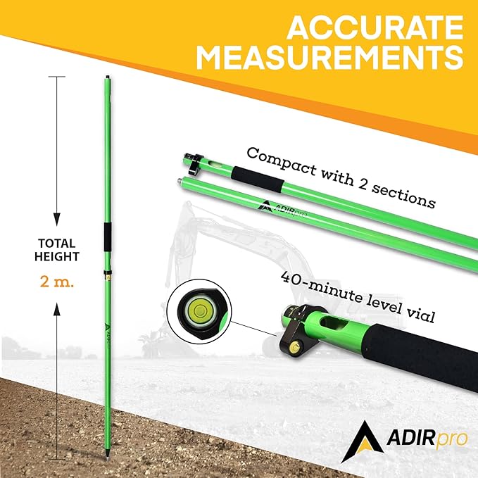 AdirPro 2 m Two-Piece GPS Rover Rod (Green)