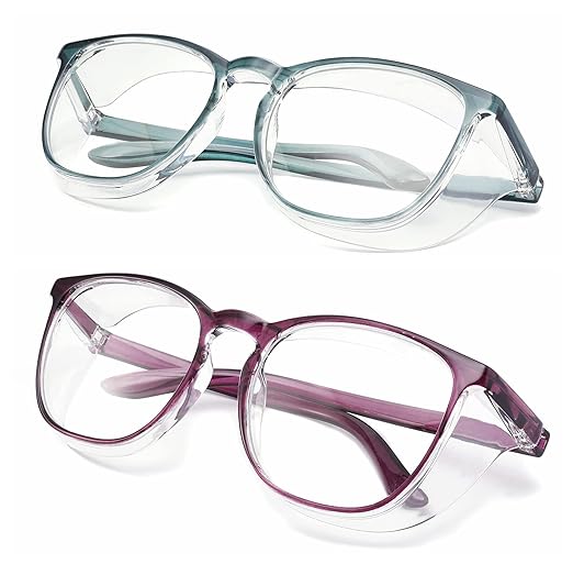 Alsenor Safety Glasses Anti Fog Goggles Protective Eyewear Blue Light Blocking Anti Dust UV Protection Glasses For Men Women (2 Pack(new-blue+new-purple))
