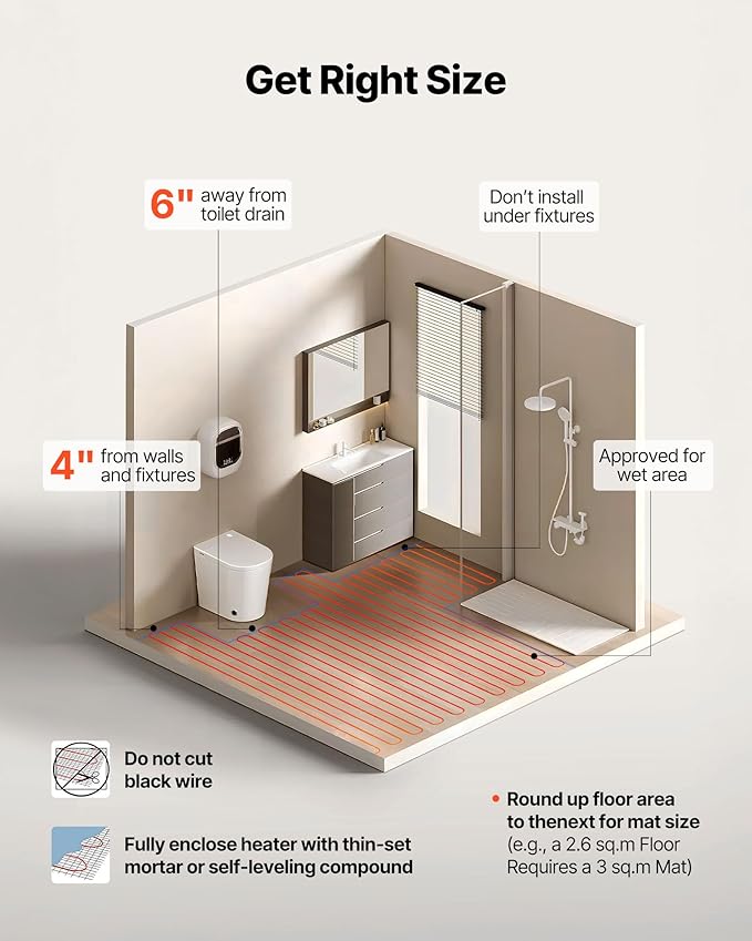 VEVOR 50 sqft Floor Heating Mat System, 120V Electric Radiant Heated Floor System, with Decoupling Membrane & Smart Control Thermostat & Alarm, Easy Installation for Tile, Stone, Vinyl
