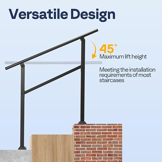 VIVOHOME 2-Pack 3 Step Hand Rails for Outdoor Steps, Galvanized Steel Railing, Black Oval Exterior Hand Railing for Porch, Deck, or Indoor Stairs, Railing Kit