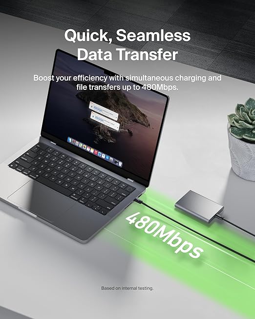 Belkin USB C to USB C Cable, 3.3ft, 240W - Type C Charger, iPhone Charger Cord, Soft, Braided, Flexible for iPhone 16, Galaxy S25, Pixel 9, MacBook, Chromebook, iPad Pro, Switch Steam Deck – Black