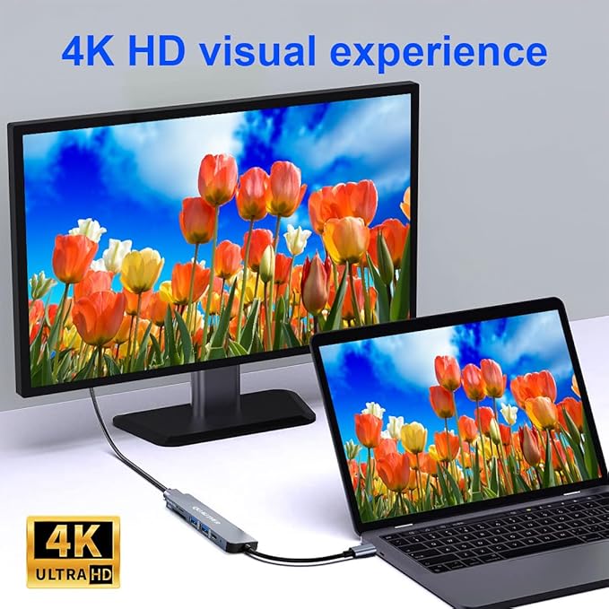 USB C Hub Multiport Adapter Dongle for MacBook Air 6 in 1 USB C to HDMI Multiport Adapter with 4K HDMI, 100W PD, USB 3.0, SD/TF Card Reader MacBook hdmi Adapter for MacBook Air/Pro, iPad, Dell XPS