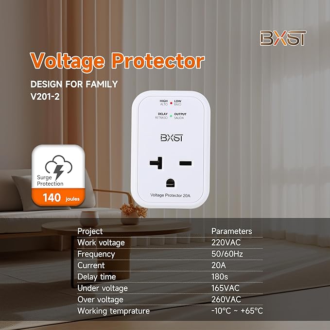 BXST 220V Surge Protector Electronic Voltage Protector for Home Appliance Surge Protector for Refrigerators One Outlet Plug 20A,4400W, White