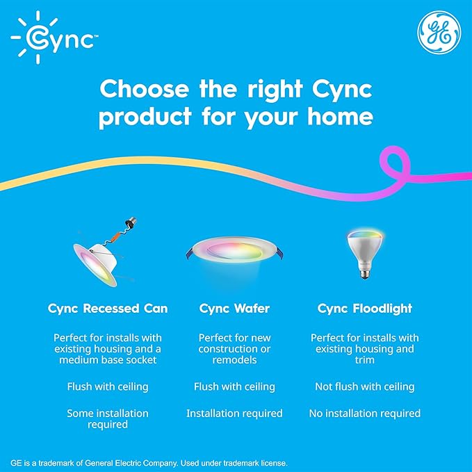 Cync GE Reveal Smart LED Recessed Downlight, Color Changing WiFi Light, Matter Compatible, Compatible with Alexa and Google Home, 6in, 2-Pack