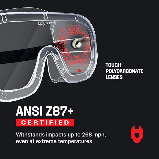 NoCry Protective Non-Vented Safety Lab Goggles with Anti-Fog Coating, Clear Scratch-Resistant Lenses, Universal OTG Fit, an Adjustable Headband, ANSI Z87.1 Rating, and UV Protection