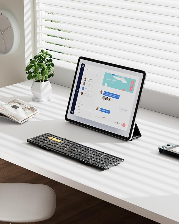 Foldable Bluetooth Keyboard, Folding Portable Wireless Keyboard with Numeric Keypad, Pocket Travel Keyyboard for MacOS Android Windows iOS, Sync Up to 3 Devices (BT5.1 x 3)