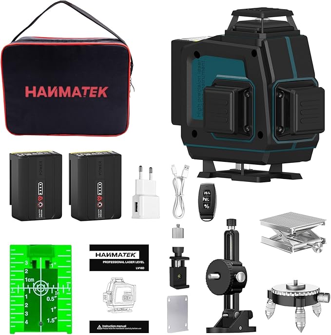 Laser Level 360 Self Leveling,HANMATEK 4x360°4D Green 16 Lines Laser Leveler Beam Cross Line Laser Measuring Tool for Picture Hanging Construction Floor Tile Wall Home Renovation,Indoor Project