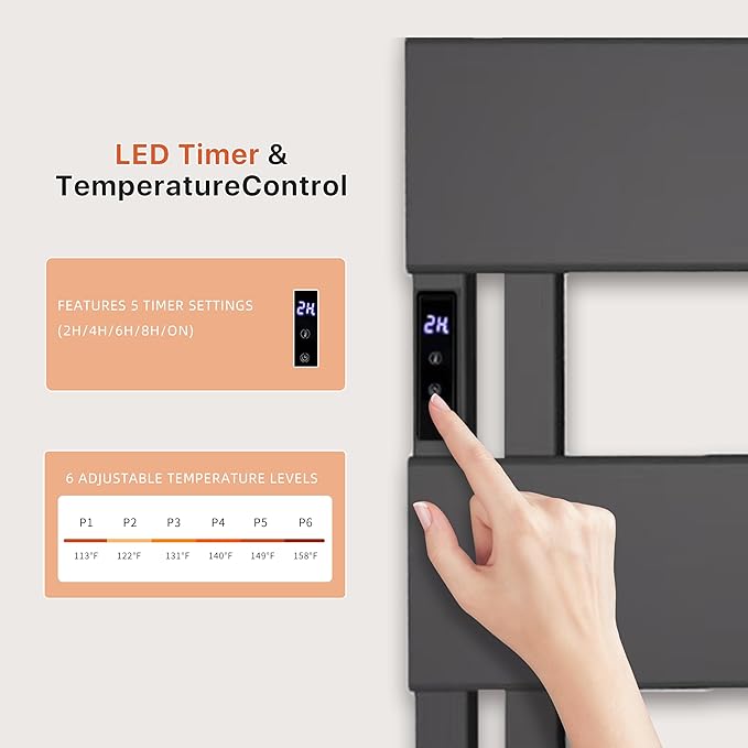 Electric Heated Towel Warmer Rack - Wall-Mounted with Timer & Temperature Control, Plug-in/Hardwired, Fast Heating, Smart Touch Panel