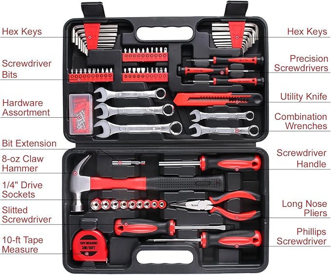 WINNER 175-Piece Multi-Purpose Automotive and Household Tool Kit in Toolbox Storage Case, Perfect for General Home and Auto Repairs, House DIY Project, Garage, Car, Travel Emergency, Housewarming Gift