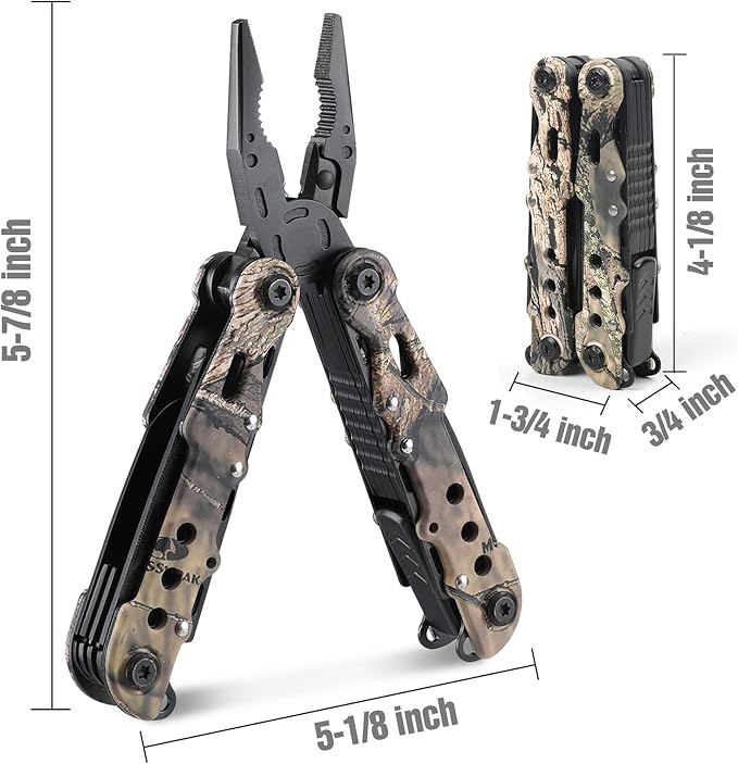 MOSSY OAK Multi-tool - 13 in 1 Multi Function Pliers - Folding Pocket Tool with Sheath, Camo - Portable Pocket Knife for Outdoors, Survival, Camping, Fishing, Hunting, Hiking，Christmas Gift for men
