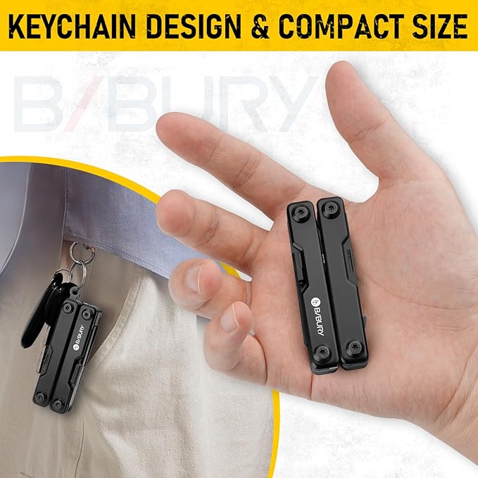 BIBURY Mini Multitool BI2052AB, EDC Multitool Scissors w/Window Breaker, Seat Belt Cutter, Bottle Opener for Outdoor Survival, TSA Approved Keychain Multi-tool Cool Gadget, Gifts for Men and Women