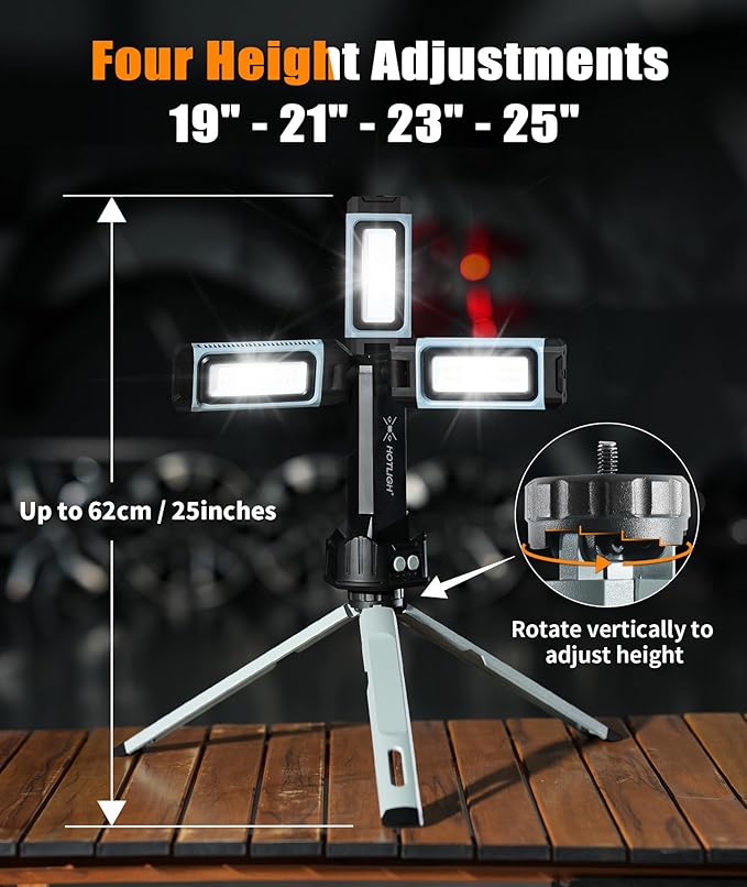 Rechargeable Work Light - 5000 Lumen Work Light with Stand 25" Magnetic Work Light, 8000mAh Mechanic Light with 3 Lighting Modes, Tripod Work Light for Car Repairing/Emergency/Garage