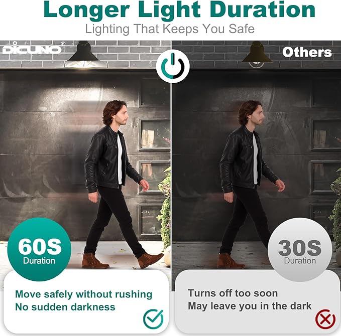 DiCUNO PIR Motion Sensor Light Bulbs Outdoor, 8W (60W Equivalent), Motion Activated Dusk to Dawn Security LED Bulb, for Front Porch, Front Door, 810LM, 5000K Daylight White, 2 Pack