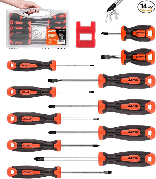 Screwdriver Set 14-Piece Precision Screwdrivers with box, Phillips, Slotted, Pozidriv, Magnetic Screwdriver Repair Tool Kit, Watch, Computer, Automotive, Phone (14-Piece)