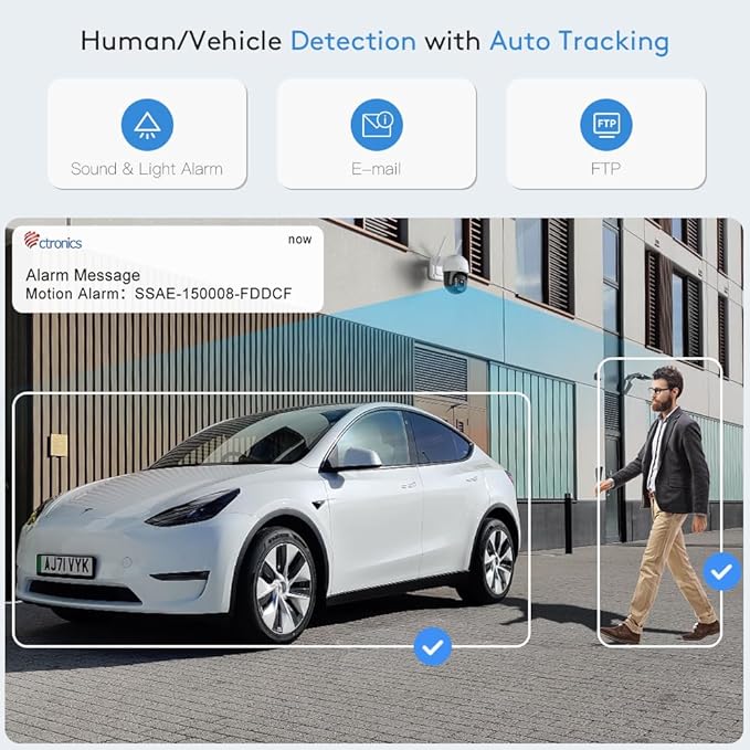 Ctronics 4K 8MP Security Camera Outdoor, 2.4/5Ghz WiFi Surveillance IP Camera Outdoor with Smart Human/Vehicle Detection, Auto Tracking, 65ft Color Night Vision, Two Way Audio,Plug in,IP66