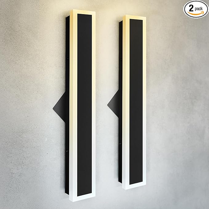 ASD LED 24" Long Wall Mount Light Fixture, Outdoor & Indoor Linear Sconce | 3CCT, Dimmable, Waterproof, Anti-Rust, ETL Listed | 24W 2000LM 3000-5000K 100-277V | Exterior Porch Lighting | Black, 2 Pack