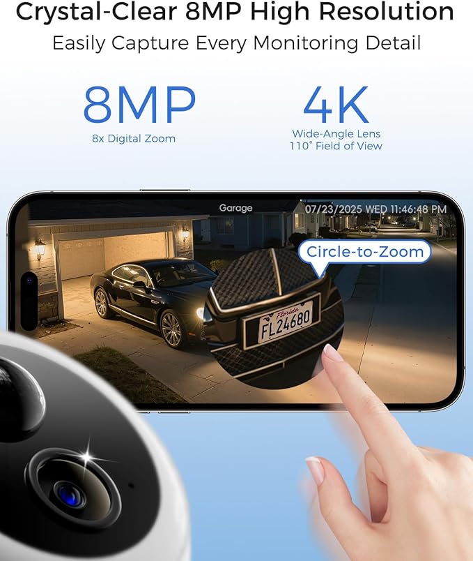 Security Cameras Outdoor Wireless, Add-On Cameras Must Be Connected to Homebase and Cannot Be Used Independently; Homebase Supports Simultaneous Connection of Up to 8 Cameras,4K/Home Security