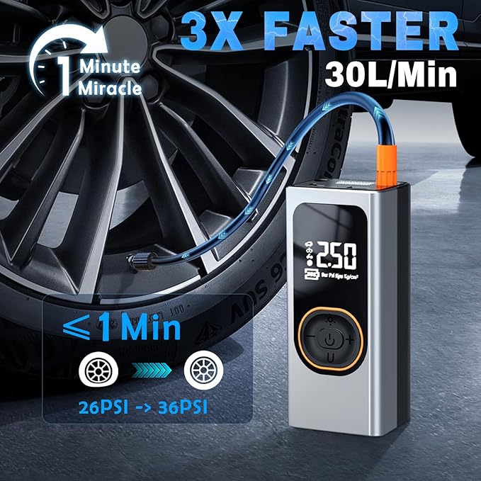 Portable Cordless Tire Inflator Air Compressor, 150PSI with Rechargeable Battery, Digital Pressure Gauge, 12V Car Tire Inflator and Auto Shut Off, for Car, Motorcycle, Bike, Balls, Toy