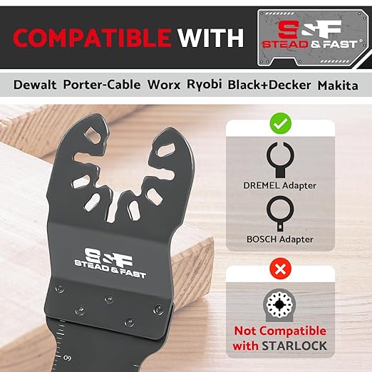 S&F STEAD & FAST 6 PCS Oscillating Tool Blades for Wood, Japanese Teeth Curved Edge, Long Oscillating Saw Blades for Wood, Plastic, Universal Fit for Quick Release