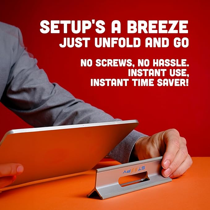 Steepy Adjustable Laptop Stand for Desk - 3 Heights Computer Riser - Portable With Adjustable Height