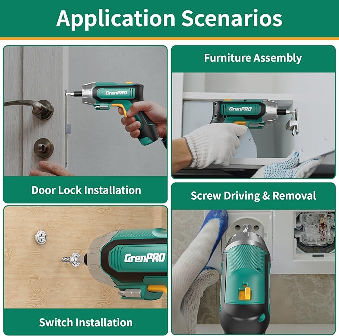 4V Electric Screwdriver Rechargeable, Cordless Screwdriver 9pcs Bit with 1pc Bit Holder, USB Small Power Screwdriver Set with Bits, Green