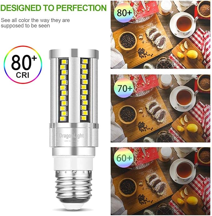 DragonLight 15W Super Bright LED Corn Light Bulbs Fanless(150 Watt Equivalent) - 6000K Daylight 1,800 Lumens E26 Base for Residential and Commercial Lighting - Garage Porch Office, Pack of 4