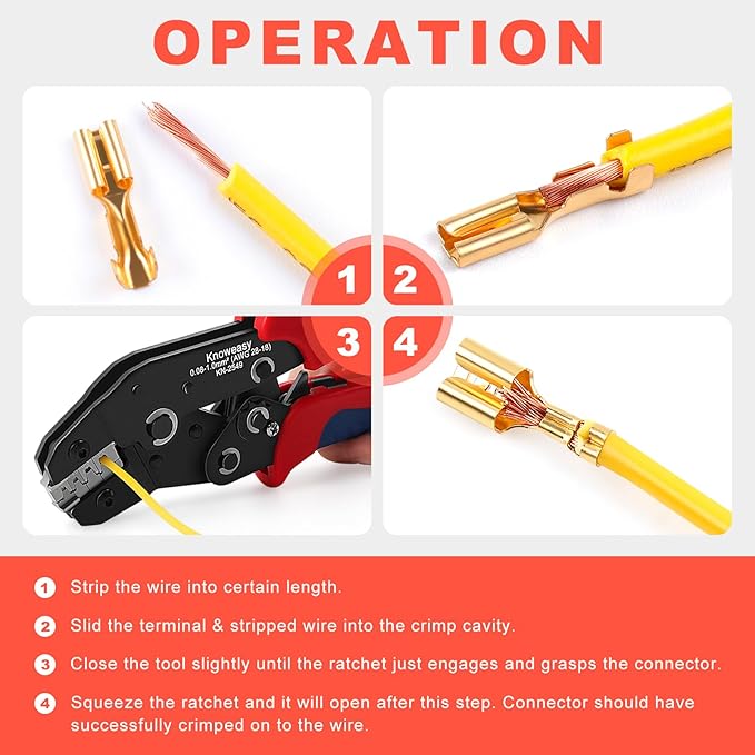 Knoweasy KN-2549 Precision Crimper Tool - Compatible with JST, Molex, Dupont Terminals - Ergonomic Wire Crimping Tool for Efficient Harness, Connectors, and Electrical Repair