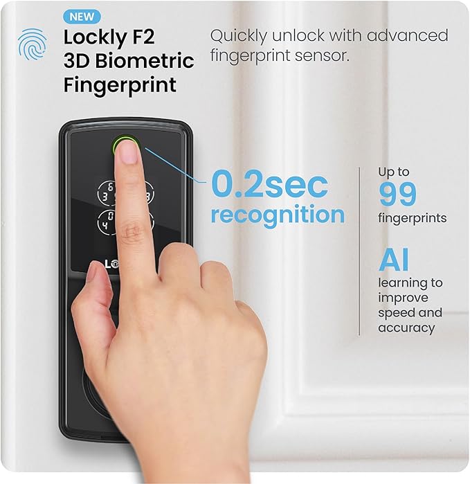 Lockly Secure Pro (2025 Latest Version), Smart Lock with Built-in Wi-Fi, New-Gen Fingerprint Door Lock, Keyless Entry Deadbolt, PIN Genie Keypad, Auto Lock, App Remote Control, Easy Installation