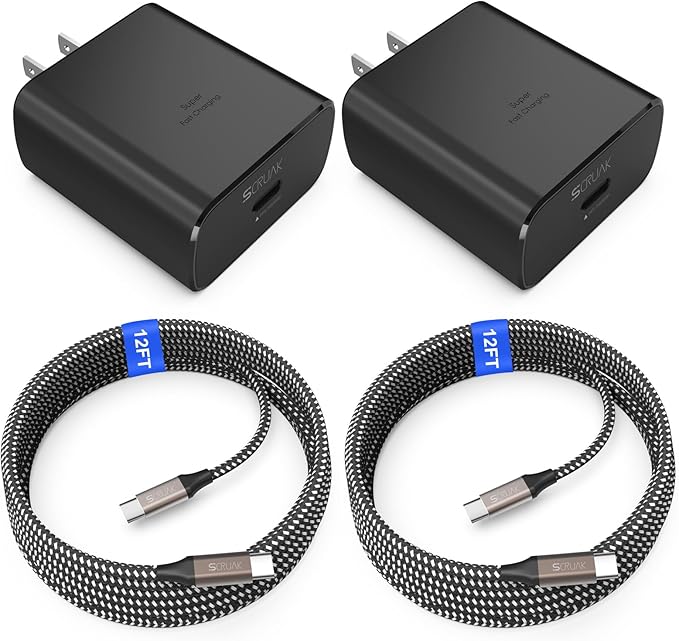 45W USB-C Charger, 2-Pack 45 Watt Super Fast Charger Type C Wall Charging Block with 2X 12FT Type C Cable for Samsung Galaxy S25 Ultra/S25/S25+/S24 Ultra/S23+/S23/S22/S20,Note 10/20,Tab S9/S8
