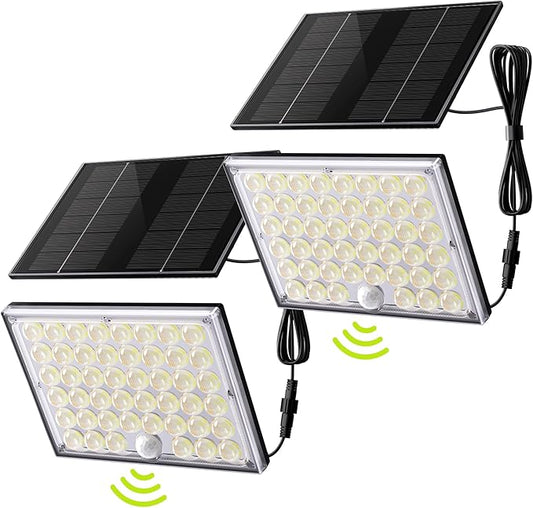 JACKYLED Motion Sensor Solar Lights Outdoor, 16.4ft Cord Security Wall Flood Light Solar Powered Gen2 Light Focus LED with Lenses Cool White Light IP65 Waterproof for Porch Backyard Barn Shed, 2-Pack