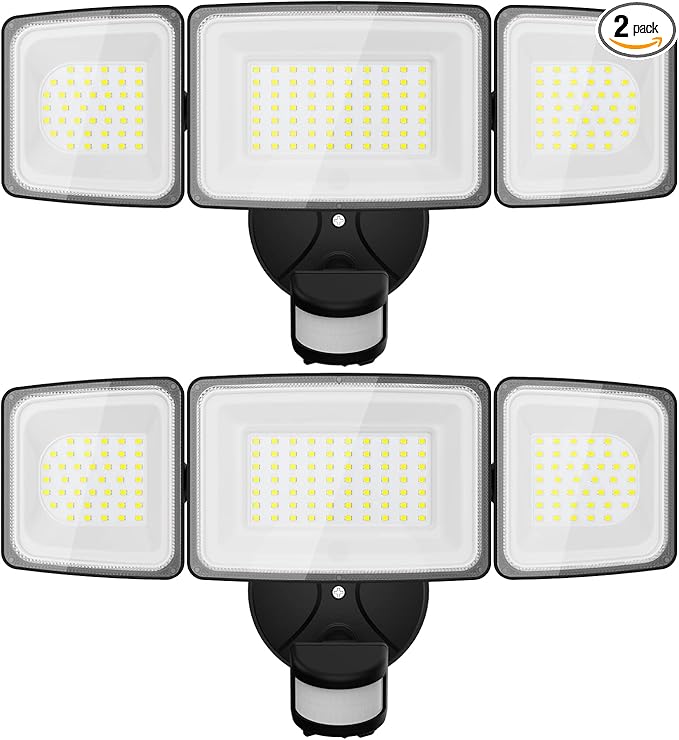 Onforu 2 Pack 100W LED Security Lights Motion Sensor Outdoor, 9000LM Super Bright Flood Light Motion Detector, IP65 Waterproof Exterior Floodlight, 6000K Hardwired Wall Light (Black)