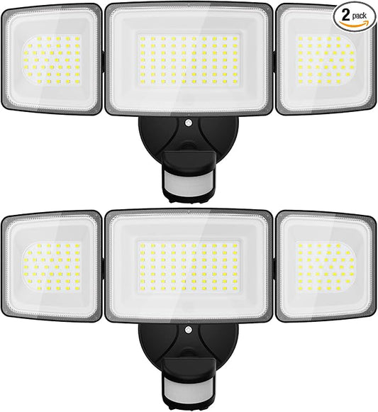 Onforu 2 Pack 100W LED Security Lights Motion Sensor Outdoor, 9000LM Super Bright Flood Light Motion Detector, IP65 Waterproof Exterior Floodlight, 6000K Hardwired Wall Light (Black)