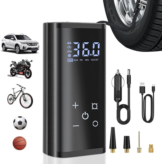 YUGUANG Tire Inflator Portable Air Compressor, 150PSI Air Pump for Car Tires Faster Inflation Electric Cordless Tire Pump with Digital Pressure Gauge for Car, Bike, Motorcycle, Ball