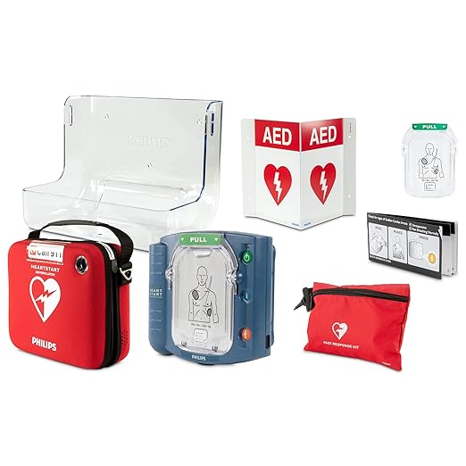 Philips HeartStart Ready Pack AED Defibrillator with Portable Emergency Medical Kit, CPR Guidance and Voice Prompts, Value Package with Standard Carry Case, M5066A-R01VPB