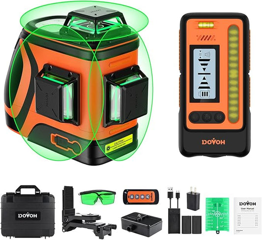 Outdoor Laser Level with Receiver : Daylight High Visibility Laser Level 360 Self Leveling Up To 400ft Long Range 110mw High Power Green with Detector Outside Construction Landscaping, H3-360G