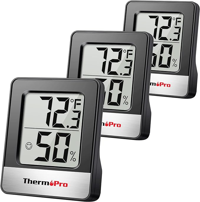 ThermoPro TP49 3 Pieces Digital Hygrometer Indoor Thermometer Humidity Meter Mini Hygrometer Thermometer with Temperature and Humidity Monitor Room Thermometer, Black
