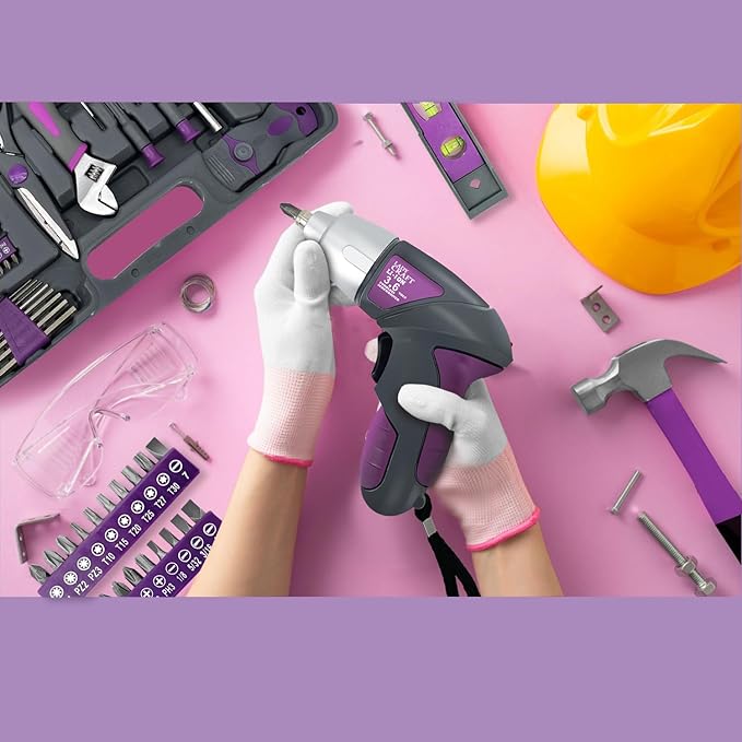 44PCS 4V Cordless Screwdriver Tool Kit Set Pink Color Tools Lady Tools Kit Home Repair Set Toolbox Hand Tool Kit Storage Case Gift Set LADYCRAFT