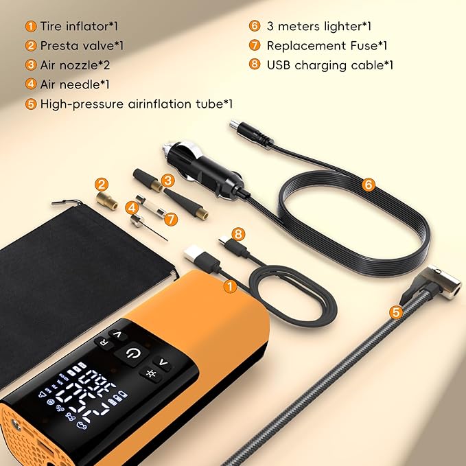 Tire Inflator Portable Air Compressor, Air Pump for Car Tires 5X Faster 150 Psi Digital Pressure Gauge, LED Light and Auto Shut-off Cordless Pocket Portable Pump for Car, Motorcycle, Bike, Balls etc.