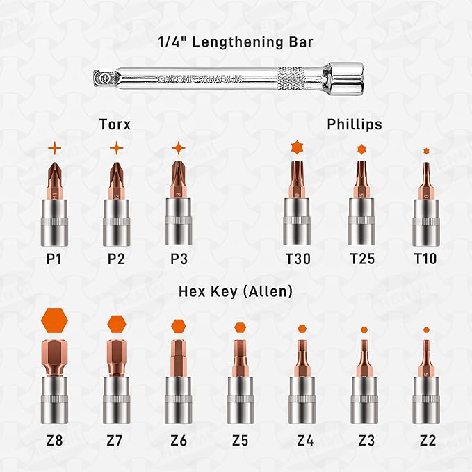 HENMI Bike Torque Wrench Set 1/4-inch Drive Click Torque Wrench Set, Dual-Direction Adjustable 72 Tooth Click Torque Wrench（2-24 Nm/17.7-212.5 in-lb ）